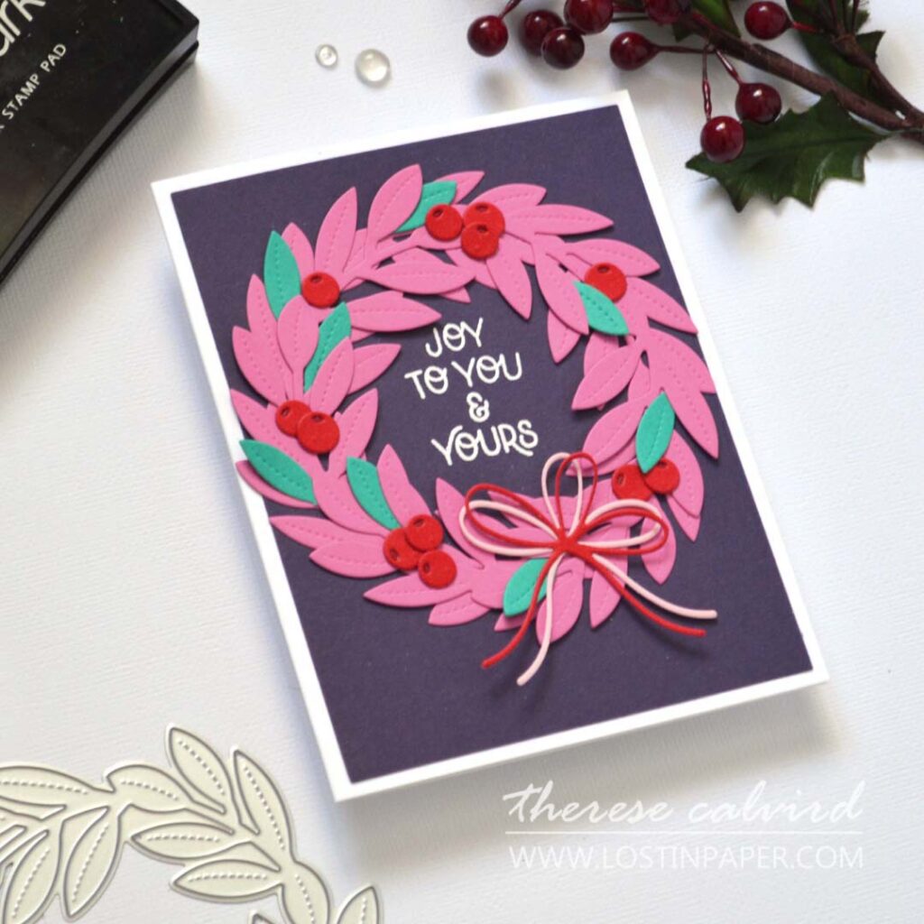 Merry and bright wreath Christmas card handmade holiday design Therese Calvird