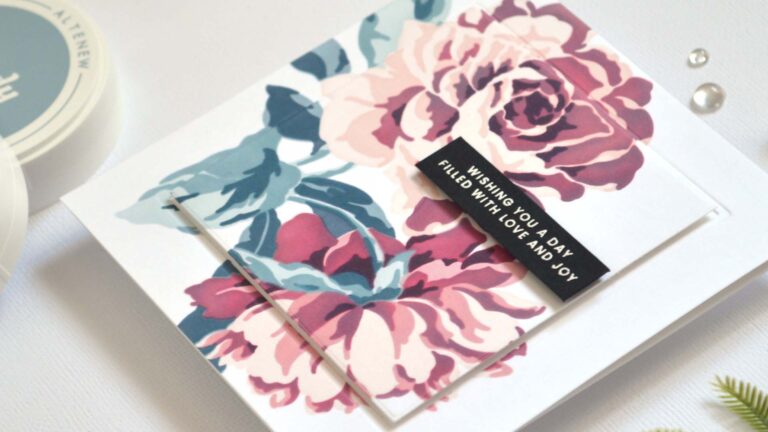 reverse frame card technique with bold floral stencil design by Therese Calvird