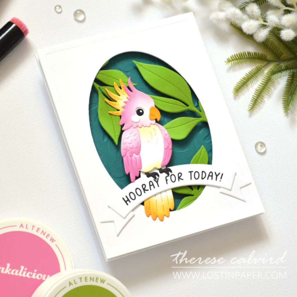 faux shadow box bird birthday card with layered die cut bird therese calvird