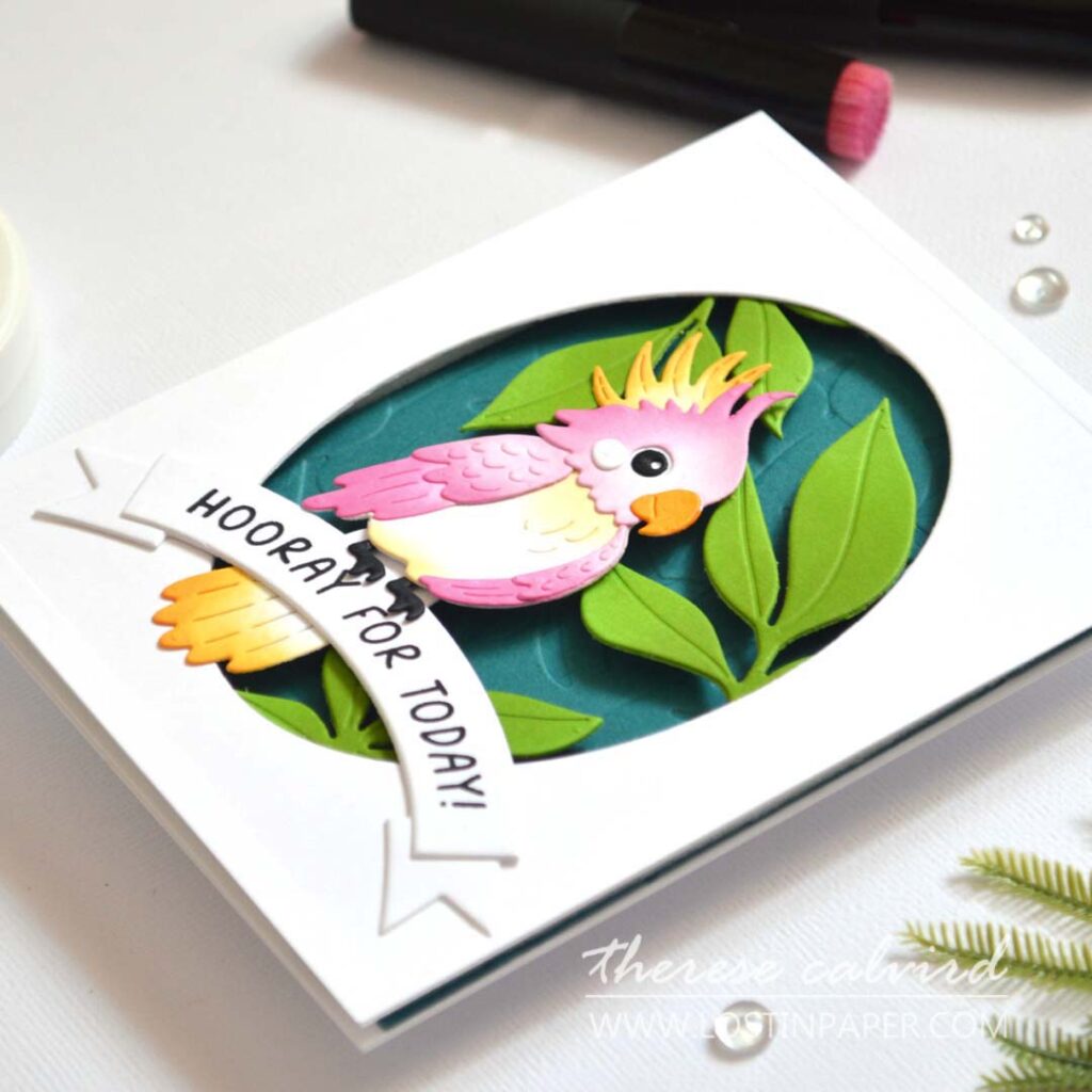 faux shadow box bird birthday card with layered die cut bird therese calvird