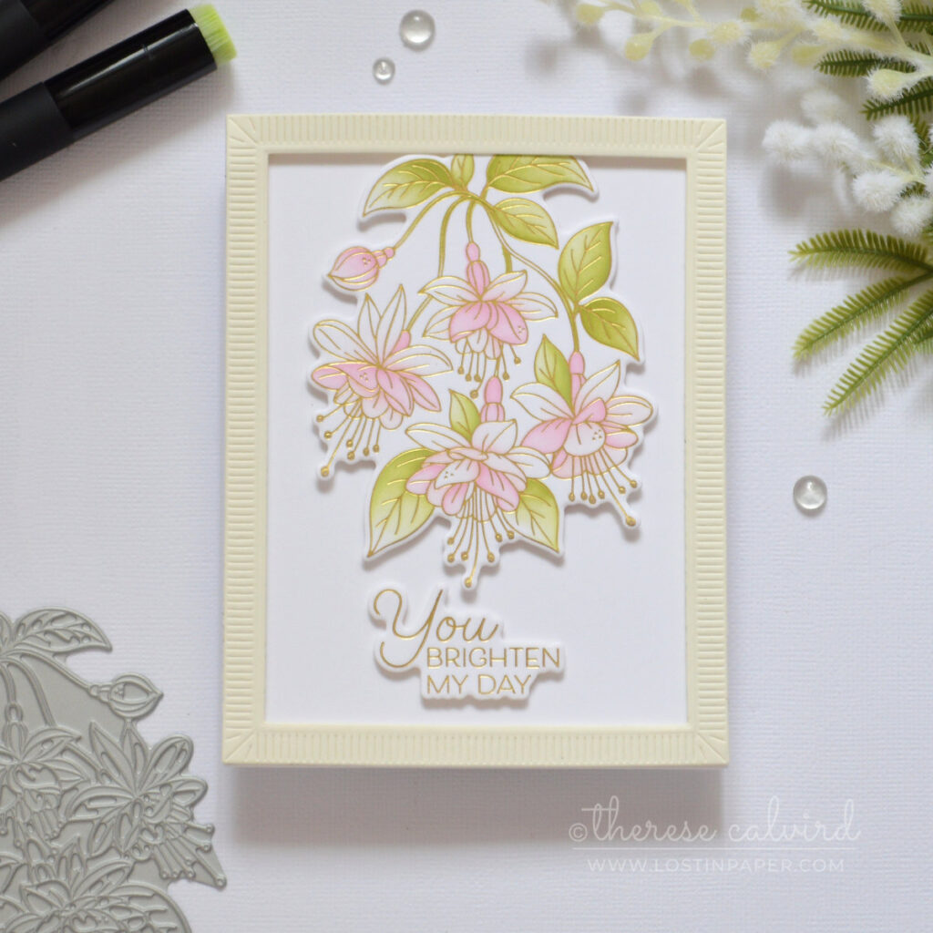 gold foiled fuchsia ink blended bouquet card therese calvird