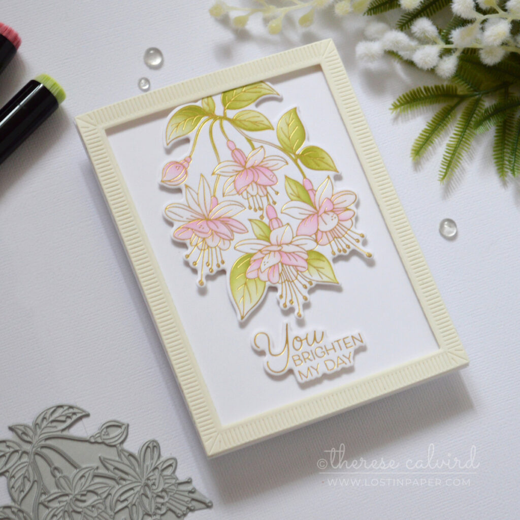 gold foiled fuchsia ink blended bouquet card therese calvird