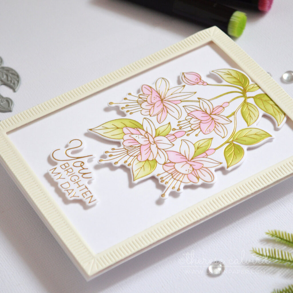 gold foiled fuchsia ink blended bouquet card therese calvird