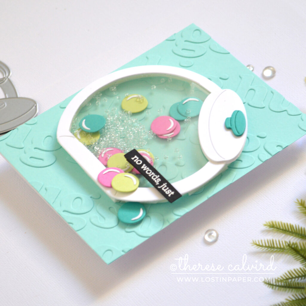 Penny jar shaker card with faux embossed background using die cuts by Therese Calvird