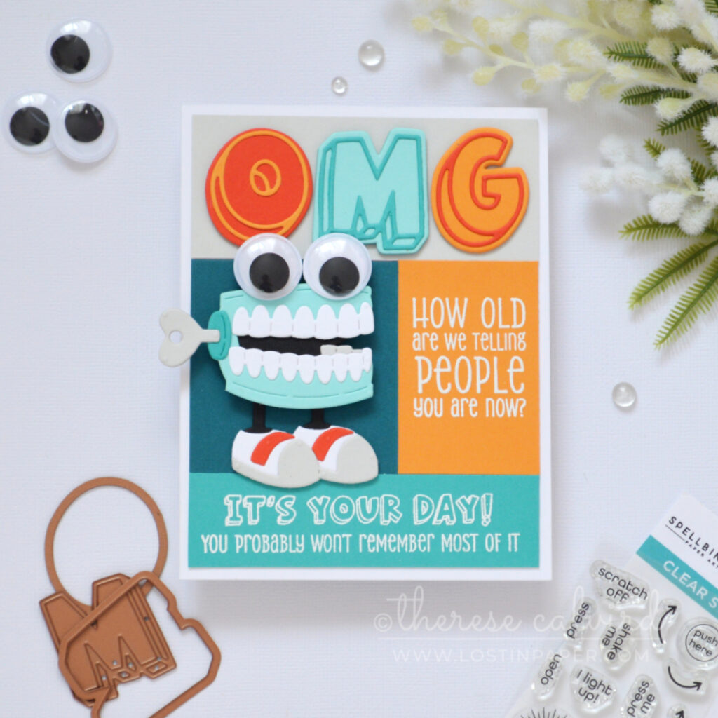 interactive chattering teeth swing card with googly eyes by Therese Calvird