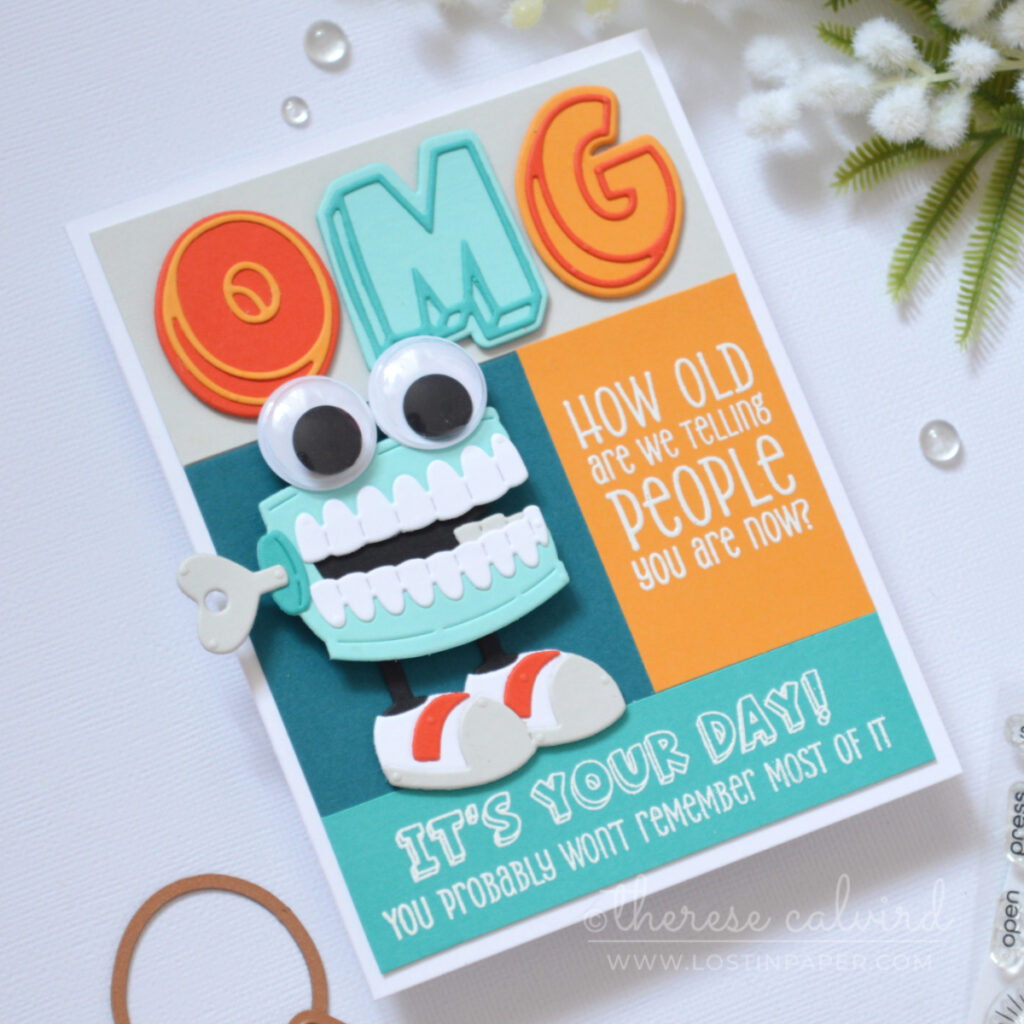 interactive chattering teeth swing card with googly eyes by Therese Calvird