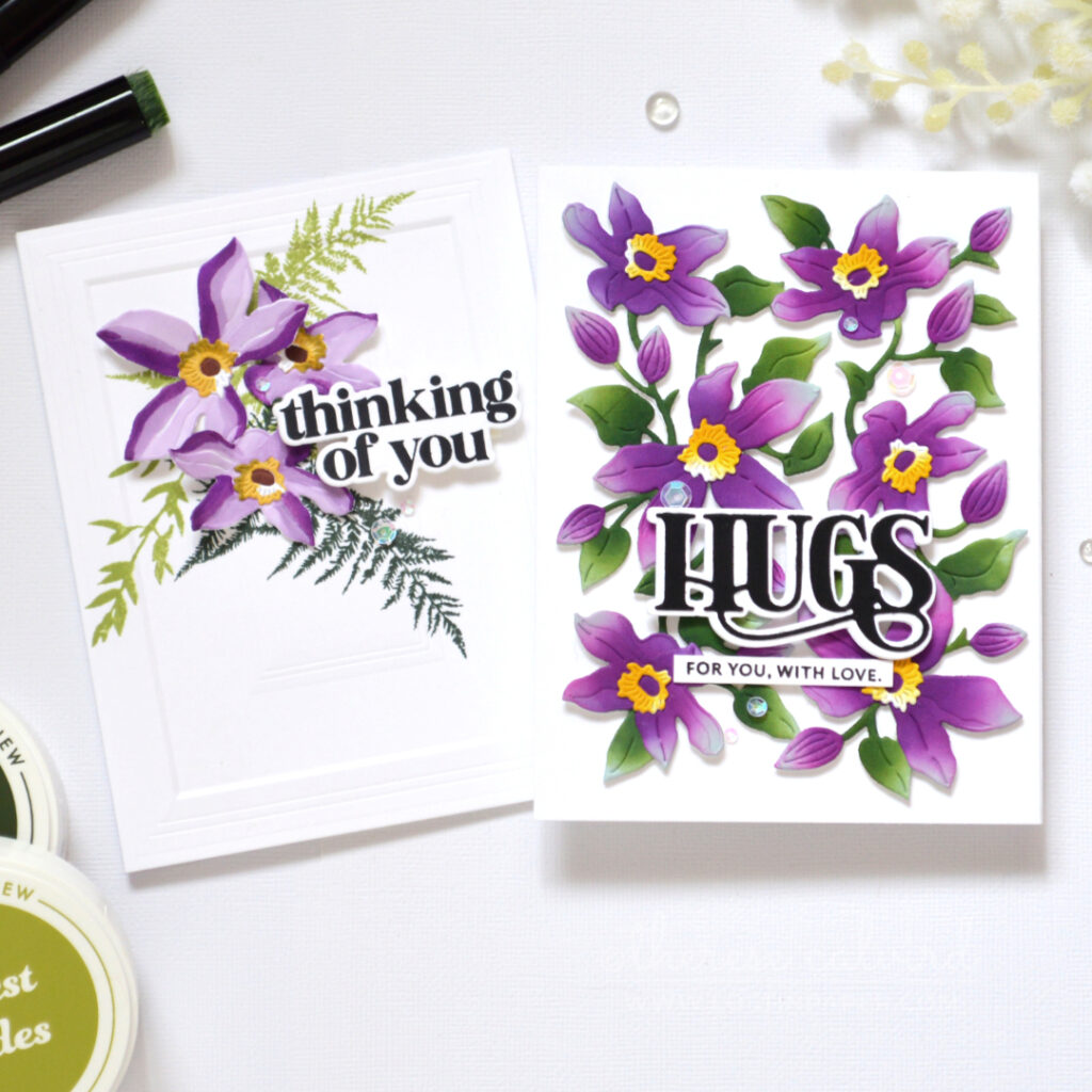 Two floral card designs using ink blending and alcohol markers by Therese Calvird