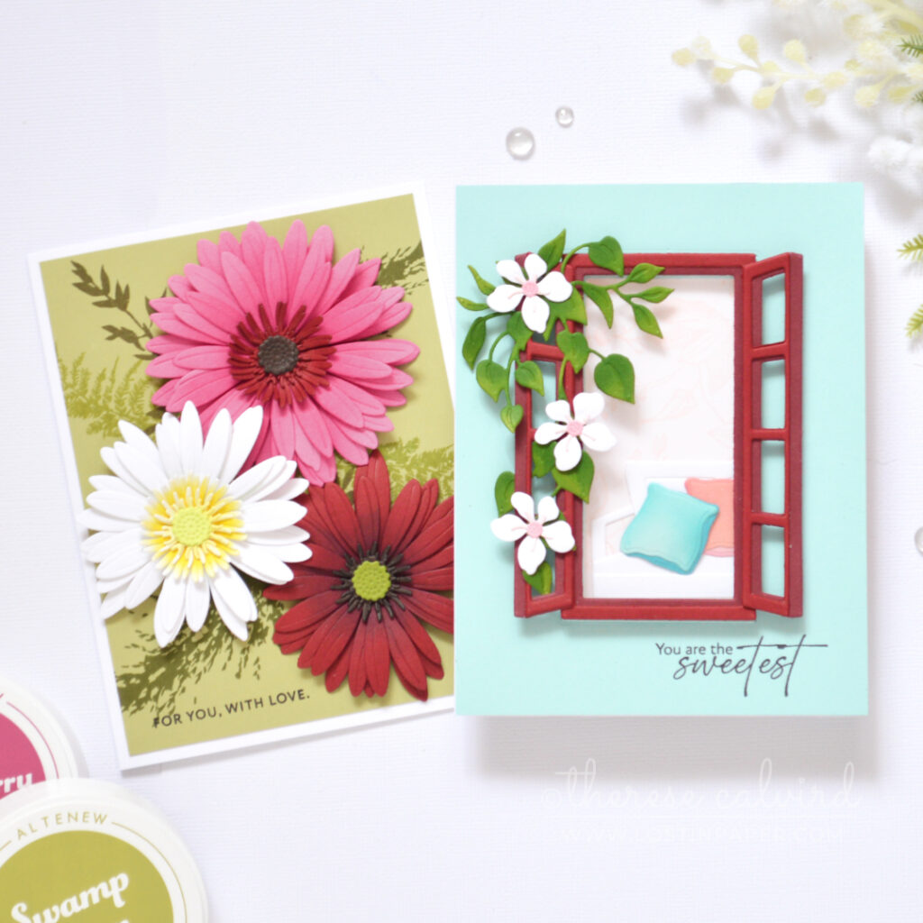 Altered die cut ideas - Gerbera - Trifold Scene Card - Therese Calvird
