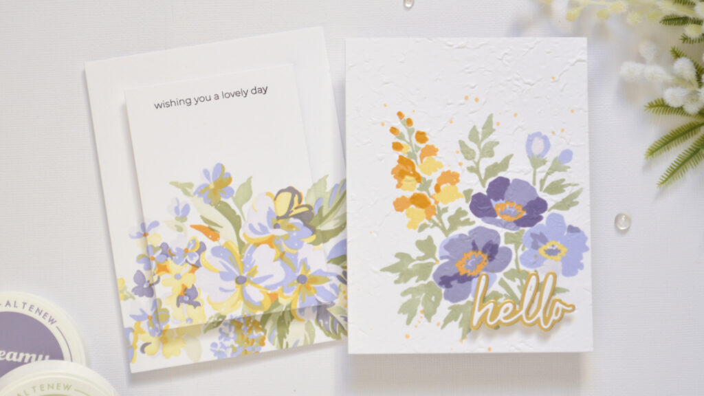Two handmade floral bouquet cards showing different ways to add dimension with embossing and raised layers.