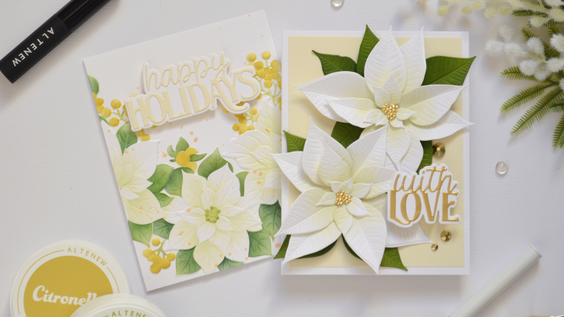 2 Elegant Poinsettia Christmas Cards with Soft Ink Blending | Altenew July Release