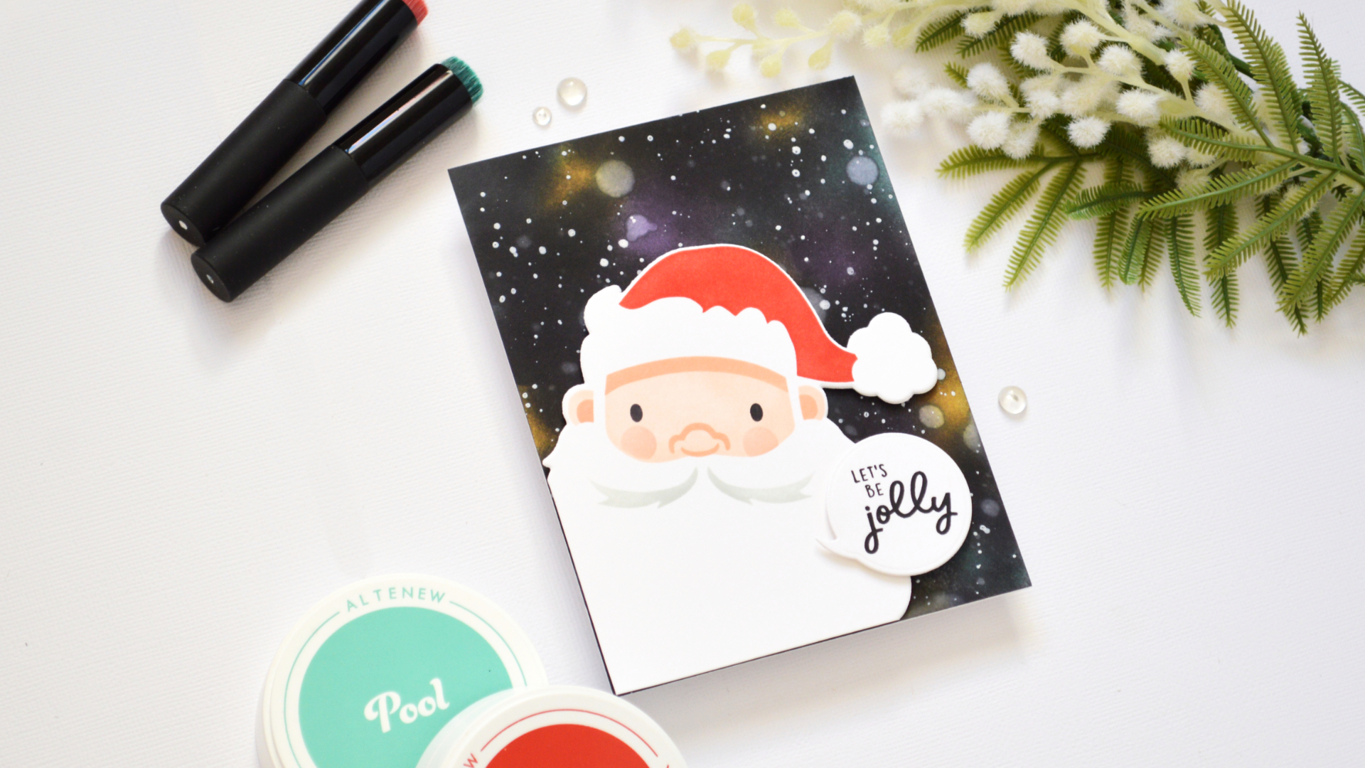 Christmas Galaxy Background Card with a Stenciled Santa (+ Live Video)