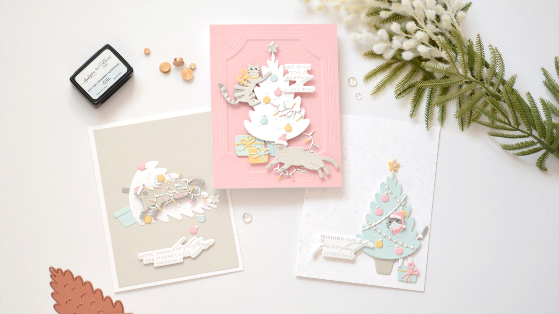 One Christmas Card Color Palette, Three Christmas Cat Cards (+ Video)