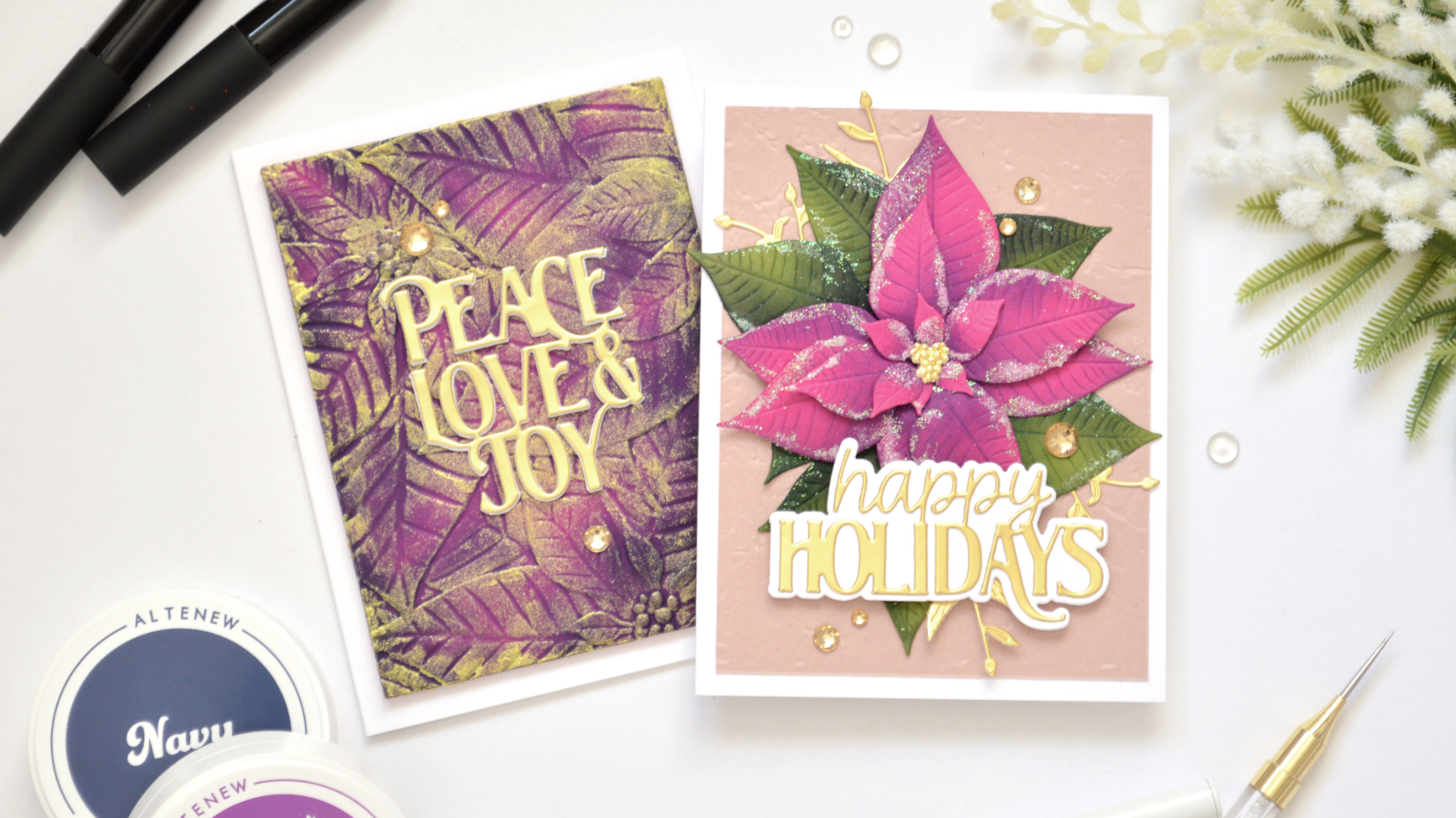 Textured Poinsettia Christmas Cards | 2 Easy Ideas(+ Video)
