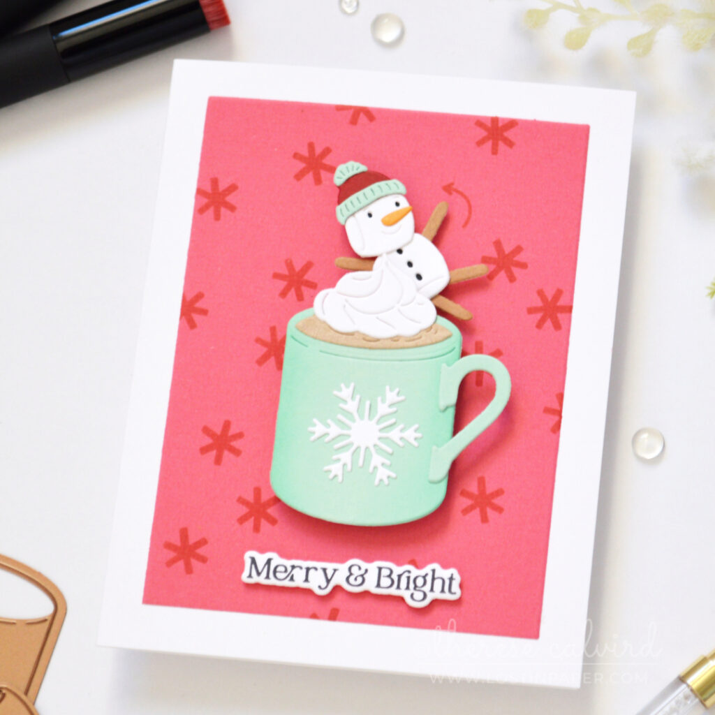 Christmas mug card with a spinning marshmallow snowman by Therese Calvird