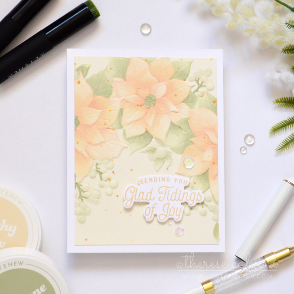 Apricot and sage poinsettia Christmas card.