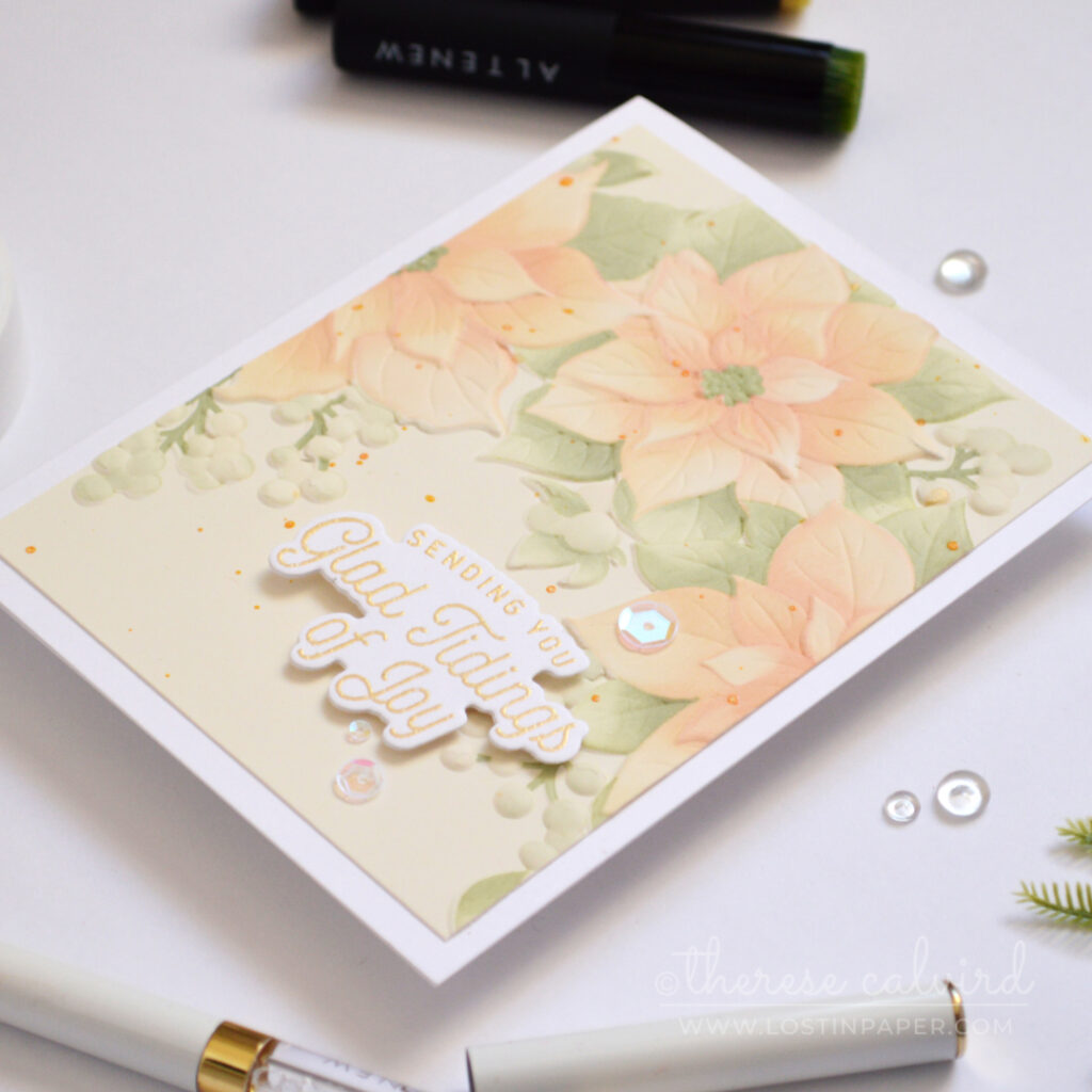 Apricot and sage poinsettia Christmas card.