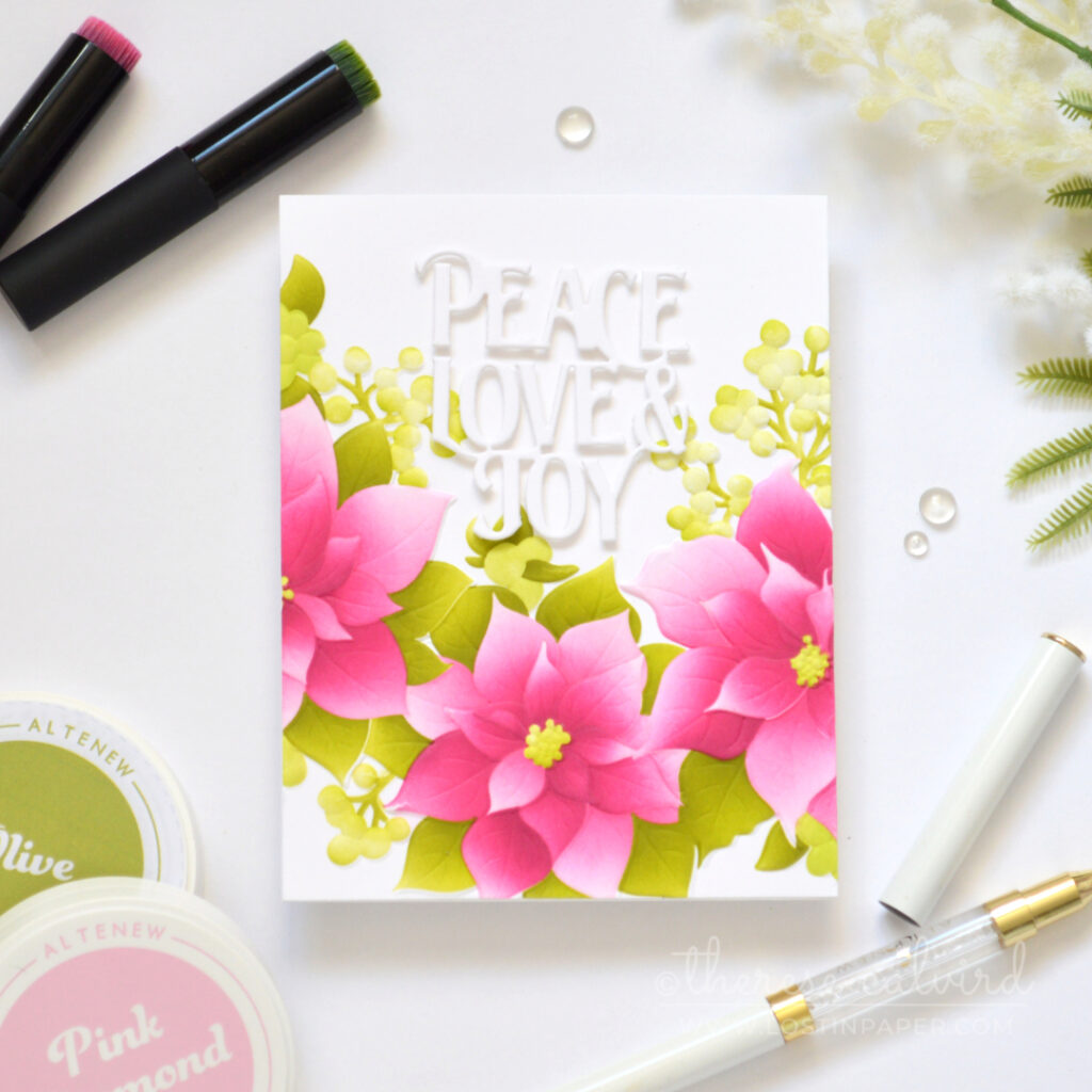 Pink and lime poinsettia Christmas card.