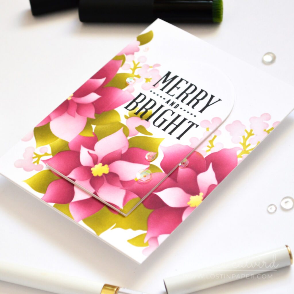 - Plum and olive poinsettia Christmas card.