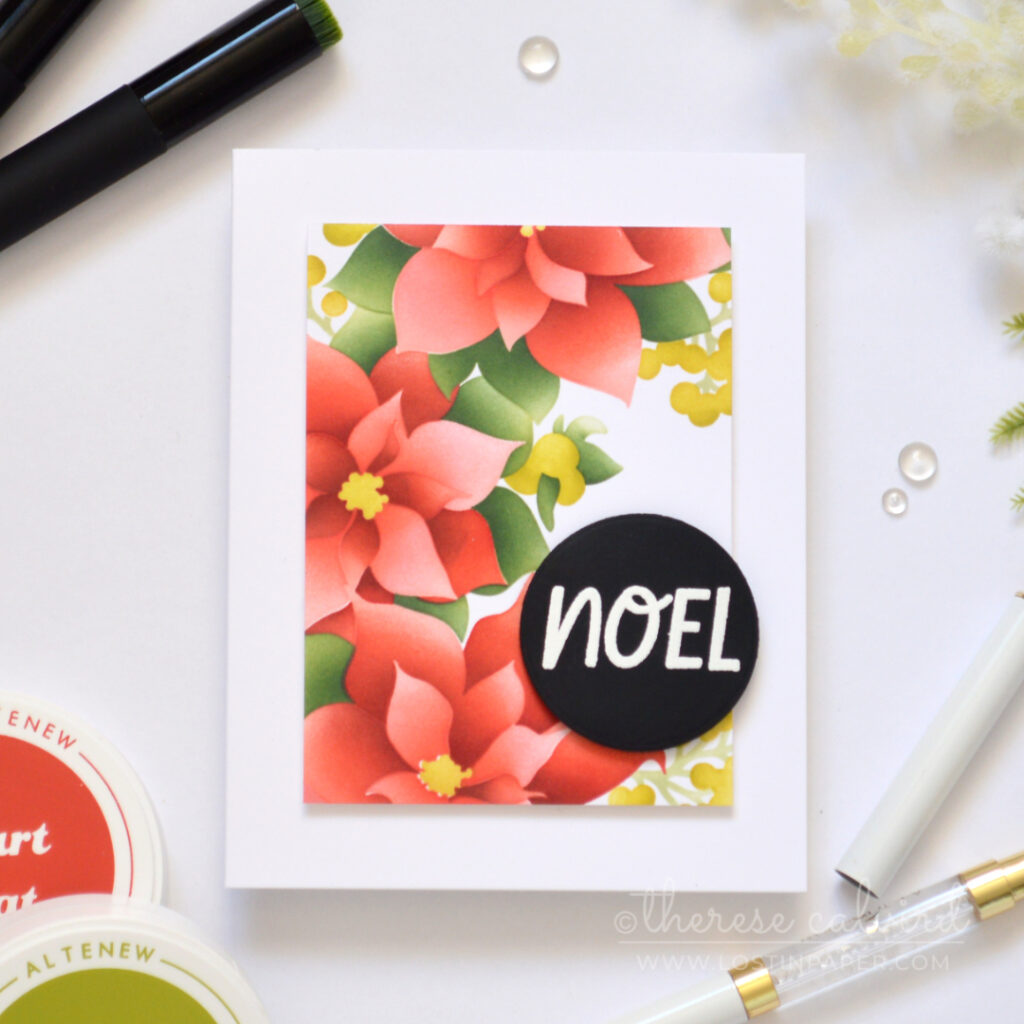 Traditional red and green poinsettia Christmas card.